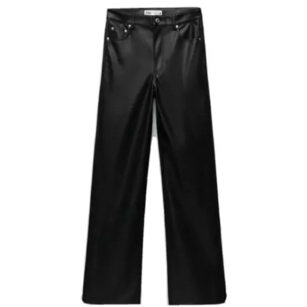 Zara Faux Leather the 90s straight leg pants - full length - black - size 2